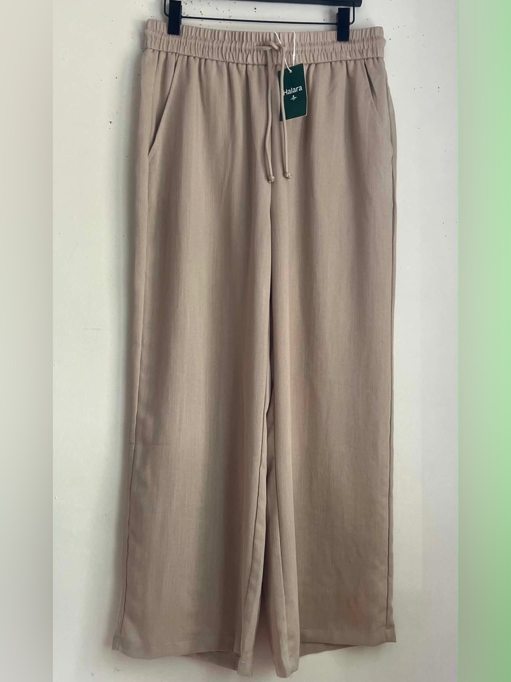 HALARA Wide Leg Drawstring Pants in Beige